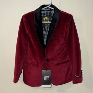 OppoSuits Men's Deep Red Blazer with Black Accents
